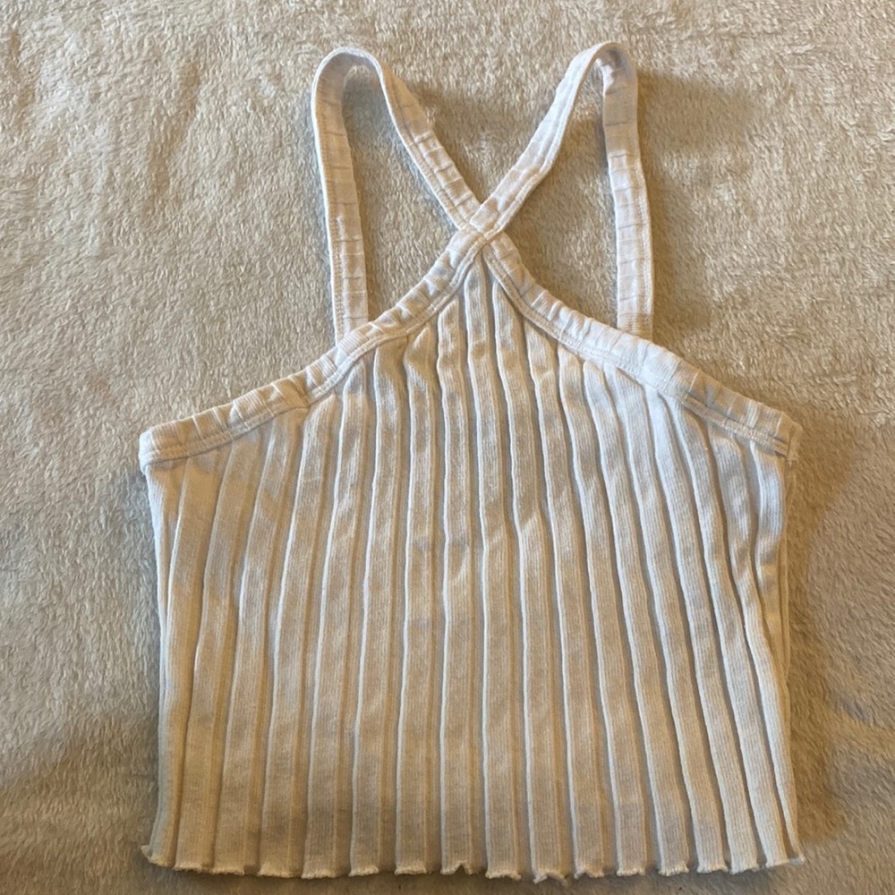 Zara Criss-Cross Strap Ribbed White Crop Top